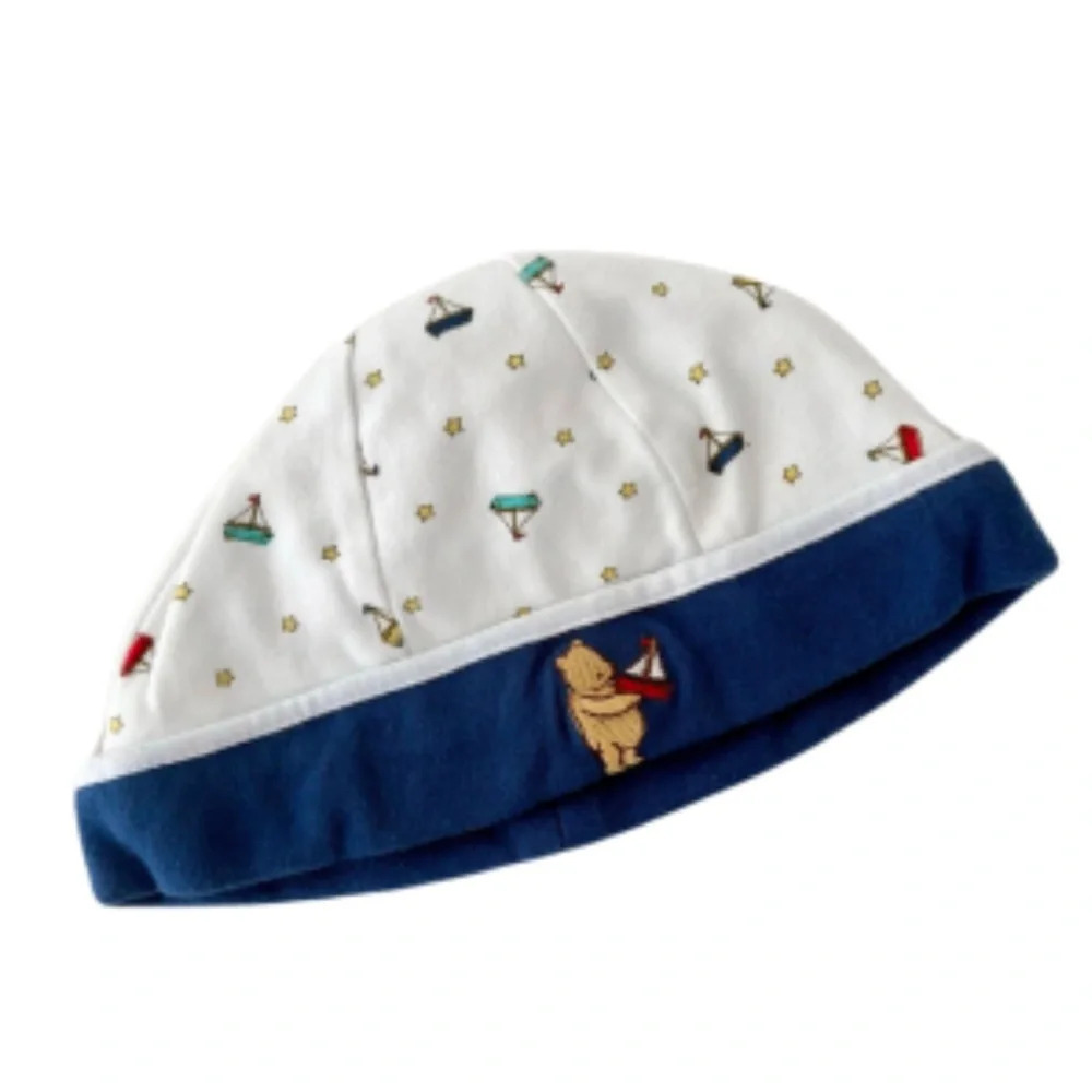 Vintage Kids Classic Pooh Sailboat Baby Fitted Beanie Hat Size Infant / Newborn